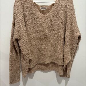 Textured V-Neck Sweater in Taupe